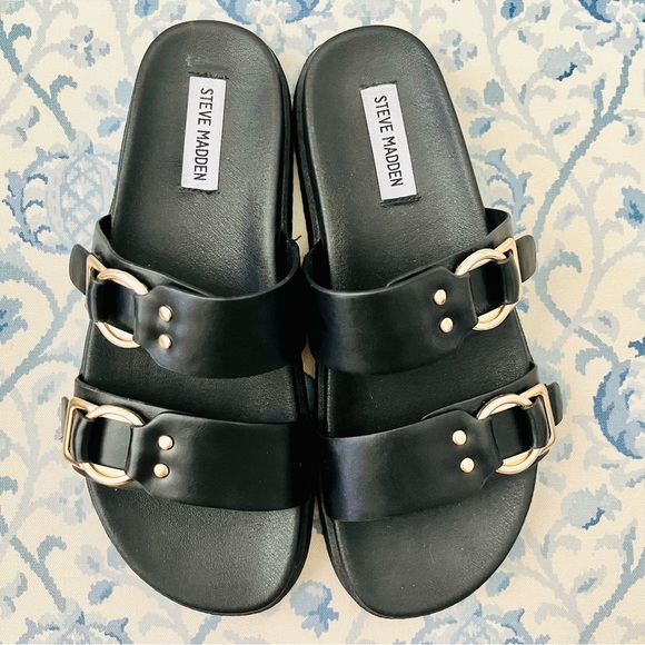 Steve Madden Hanni Black Double Strap Slides, 9.5, NWOB - Picture 3 of 4
